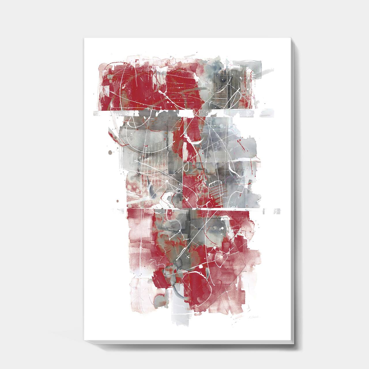 Designart - Moving In and Out of Traffic I Red Grey - Geometric Canvas Art